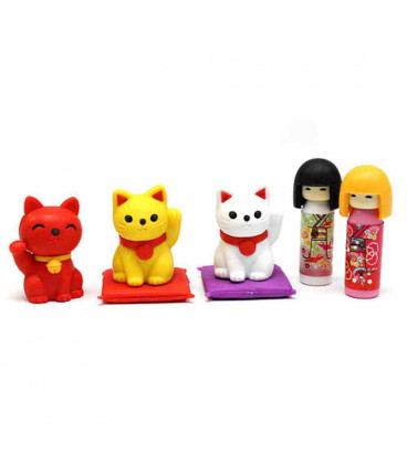 Iwako Puzzle Eraser - Doll & Lucky Cat  - (Made in Japan)