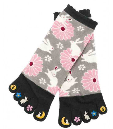 Calcetines de mujer de "cinco dedos" - Kurochiku (Kyoto)- Modelo Usagi (Talla única 23-25 cm)