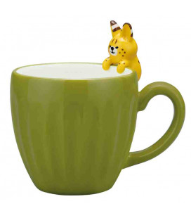 Decole - Taza de porcelana verde con gato - Modelo WL-285388