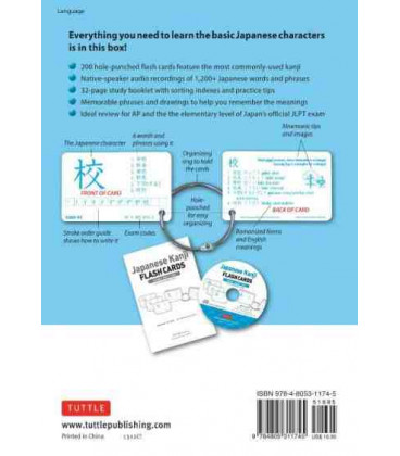 Japanese Kanji Flash Cards Kit, Vol. 1 (Kanji 1-200: JLPT Beginning Level) Incluye audio online