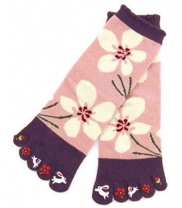 Calcetines de mujer de "cinco dedos" - Kurochiku (Kyoto)- Modelo Ichirinsou (Talla única 23-25 cm)
