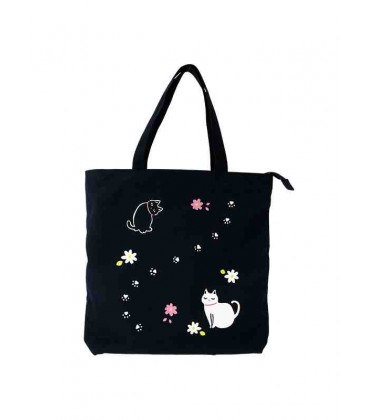 Canvas Tote Kurochiku - Modelo Nekosanpo (kuro) - 100% algodão