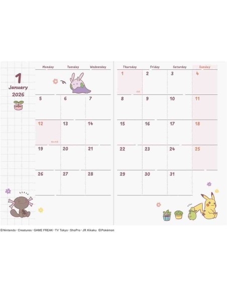 Pokémon- 2026 Monthly Diary - Size: A6 