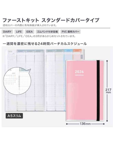 Jibun Techo Kokuyo - Agenda 2025 - Diary + Life + Idea set -  A5 Slim - Rosa