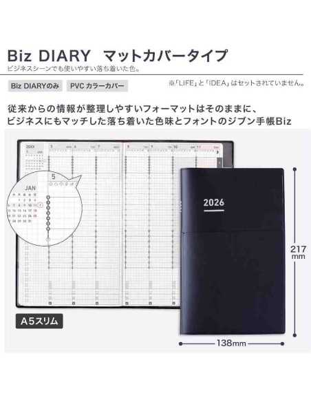 Jibun Techo Kokuyo - Agenda 2026 - Biz Diary - A5 Slim - Preto