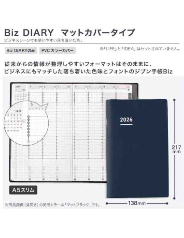Jibun Techo Kokuyo - Agenda 2026 - Biz Diary - A5 Slim - Azul marinho