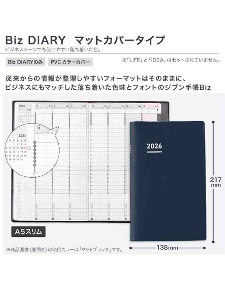 Jibun Techo Kokuyo - Agenda 2026 - Biz Diary - A5 Slim - Azul marinho