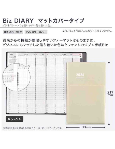 Jibun Techo Kokuyo - Agenda 2026 - Biz Diary - A5 Slim - Bege