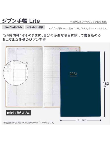 Jibun Techo Kokuyo - Agenda 2026 - Lite Mini Diary - B6 Slim - Azul-marinho