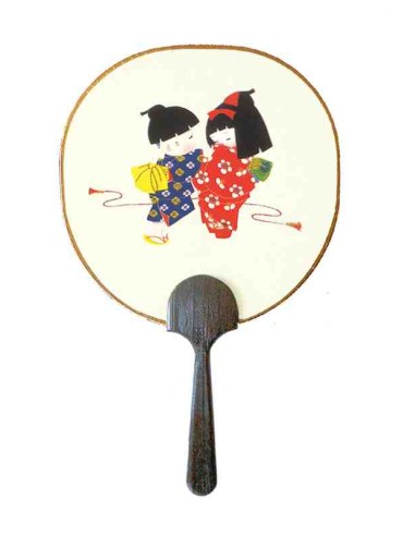Chikyu Greetings - Cartão em forma de leque Uchiwa - Desenho com duas crianças
