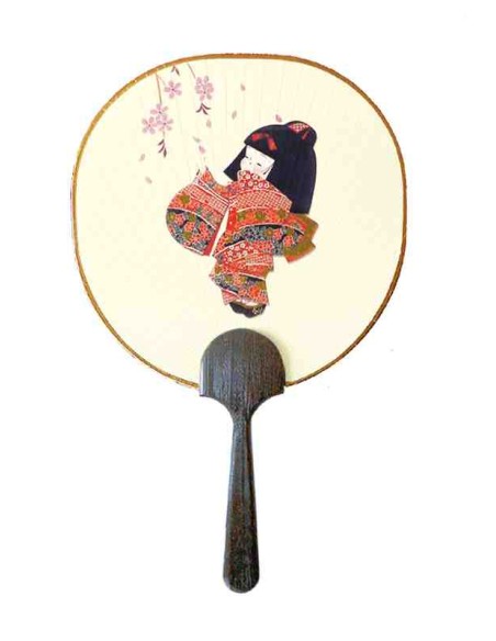 Chikyu Greetings - Cartão em forma de leque Uchiwa - Desenho de flores de cerejeira
