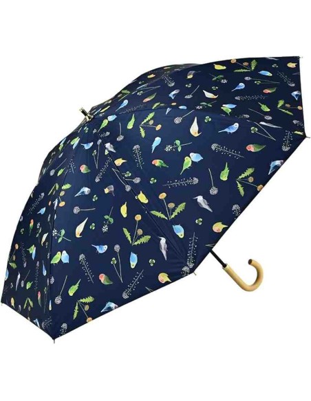 Guarda-chuva comprido para sol e chuva com 100% de proteção contra a luz - Pássaros (55 cm)