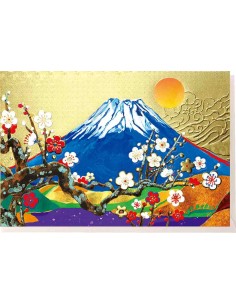 Chikyu Greetings - Cartão japonês - Monte Fuji e flores de ameixeira