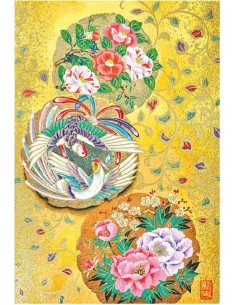 Chikyu Greetings - Cartão japonês - Patos-Mandarins e Peónias