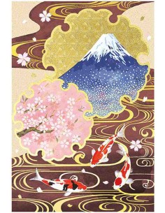 Chikyu Greetings - Cartão japonês - Monte Fuji e Carpas Koi