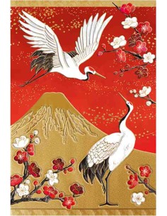 Chikyu Greetings - Cartão japonês - Monte Fuji Dourado e Grous
