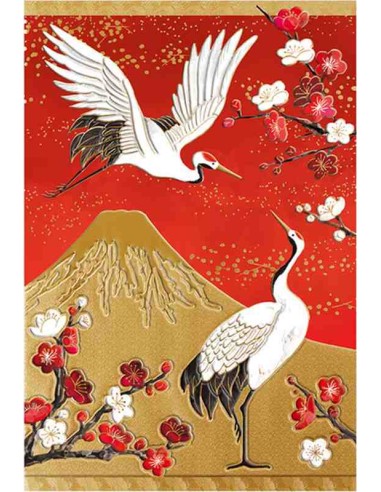 Chikyu Greetings - Cartão japonês - Monte Fuji Dourado e Grous