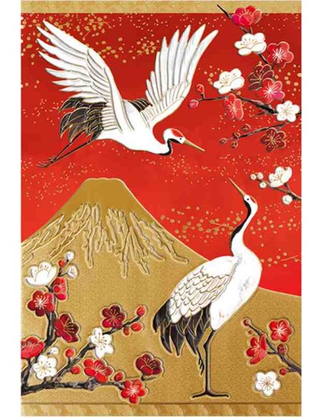 Chikyu Greetings - Cartão japonês - Monte Fuji Dourado e Grous
