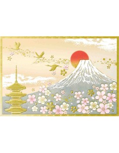 Chikyu Greetings - Cartão japonês - Monte Fuji, Pagode e Cerejeiras