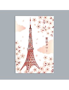 FUTABA - Postal Lugares Famosos do Japão - Torre de Tóquio - Cerejeiras