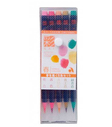 Akashiya Watercolor Brush Pen Sai 5 Colors Set (Spring)